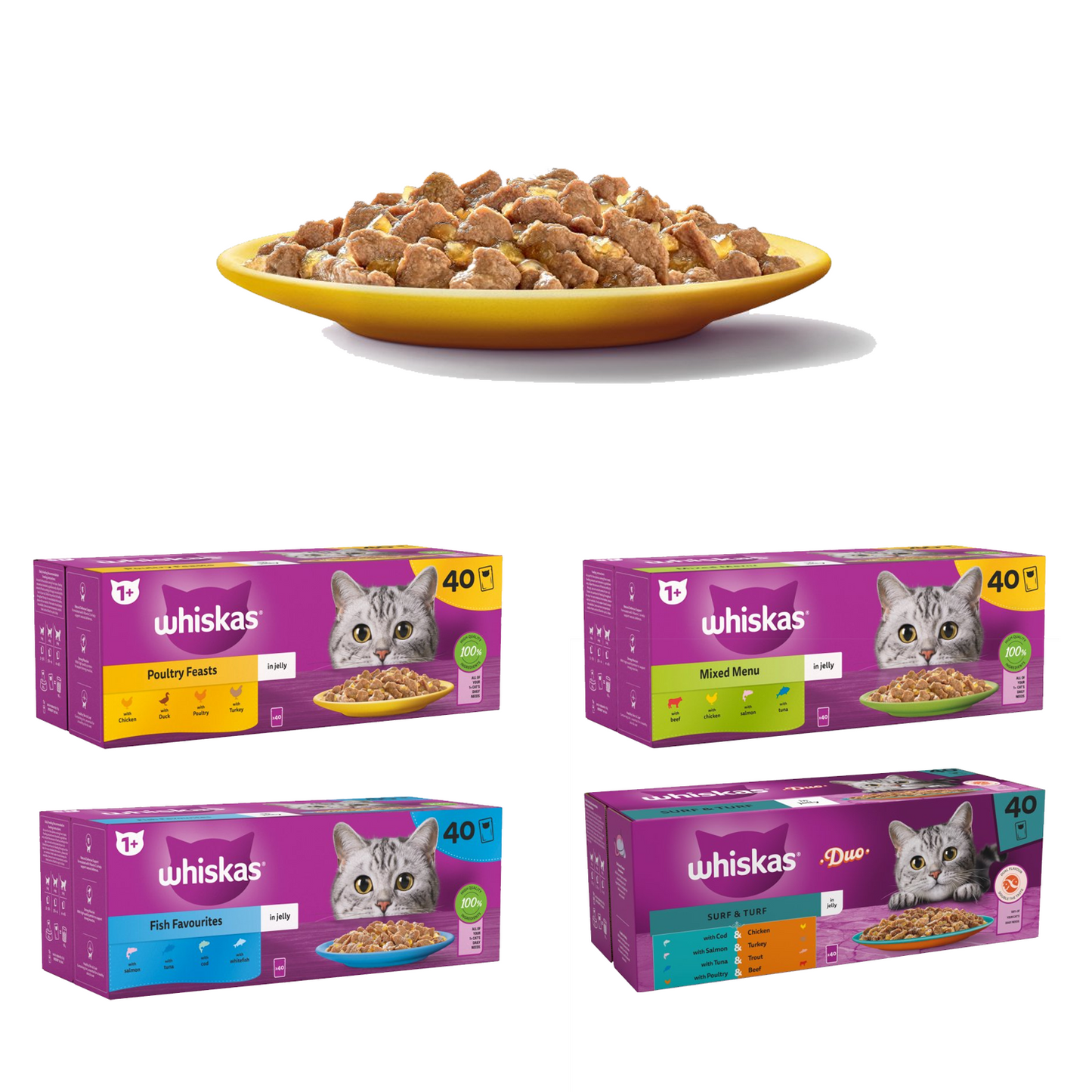 Whiskas Adult Cat Food 40 x 85g Pouch Case (Multiple Flavours)