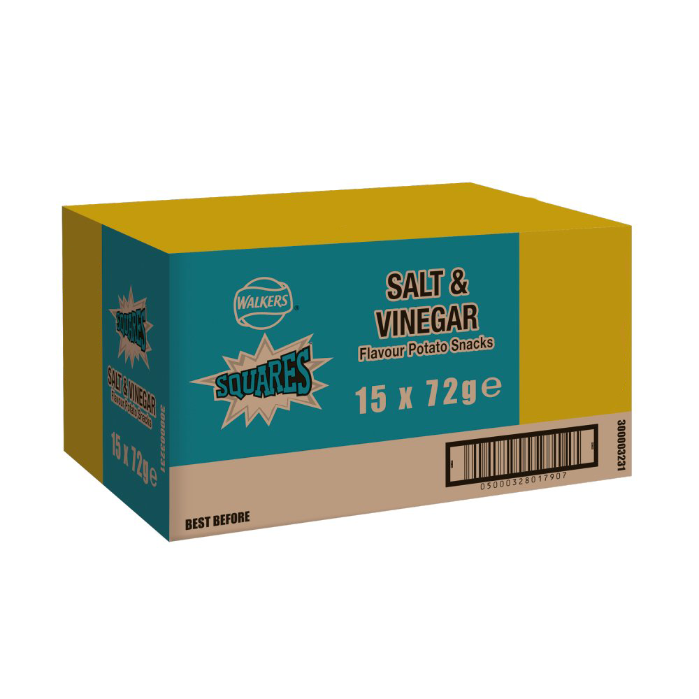 Walkers Squares Salt & Vinegar Snacks Crisps 18 x 72g Case