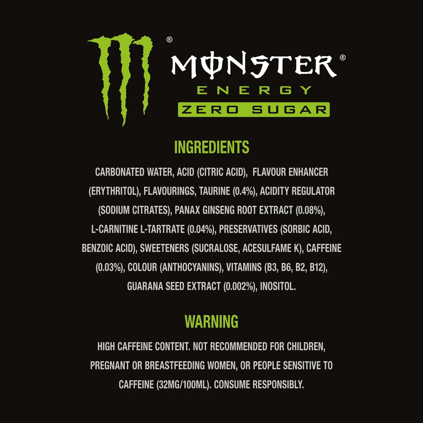 Monster Original Zero Sugar 24 x 500ml Cans Case