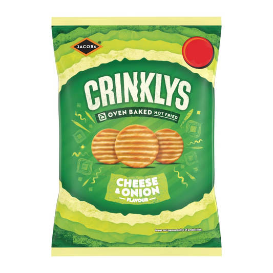 Jacob's Crinklys Cheese & Onion Crisps 15 x 90g Case