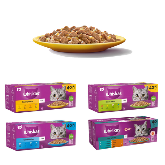 Whiskas Adult Cat Food 40 x 85g Pouch Case (Multiple Flavours)