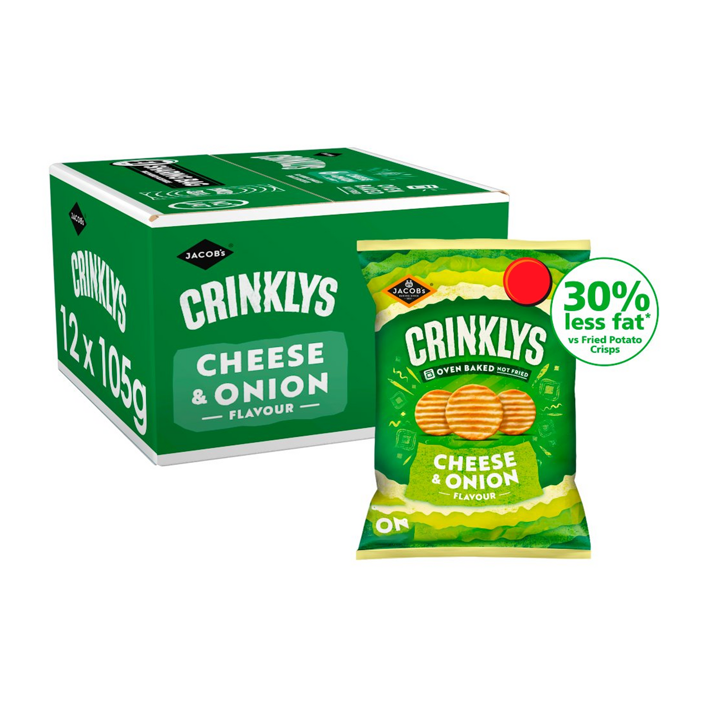 Jacob's Crinklys Cheese & Onion Crisps 15 x 90g Case